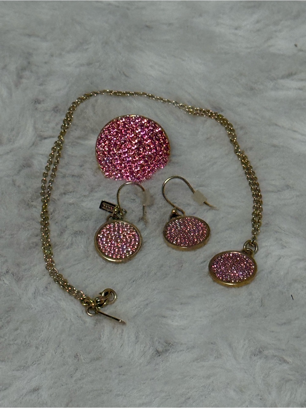 Coach Pink Druzy-Inspired Necklace, Earring and Ring Set - Gold-Tone. NWOT - Picture 6 of 15